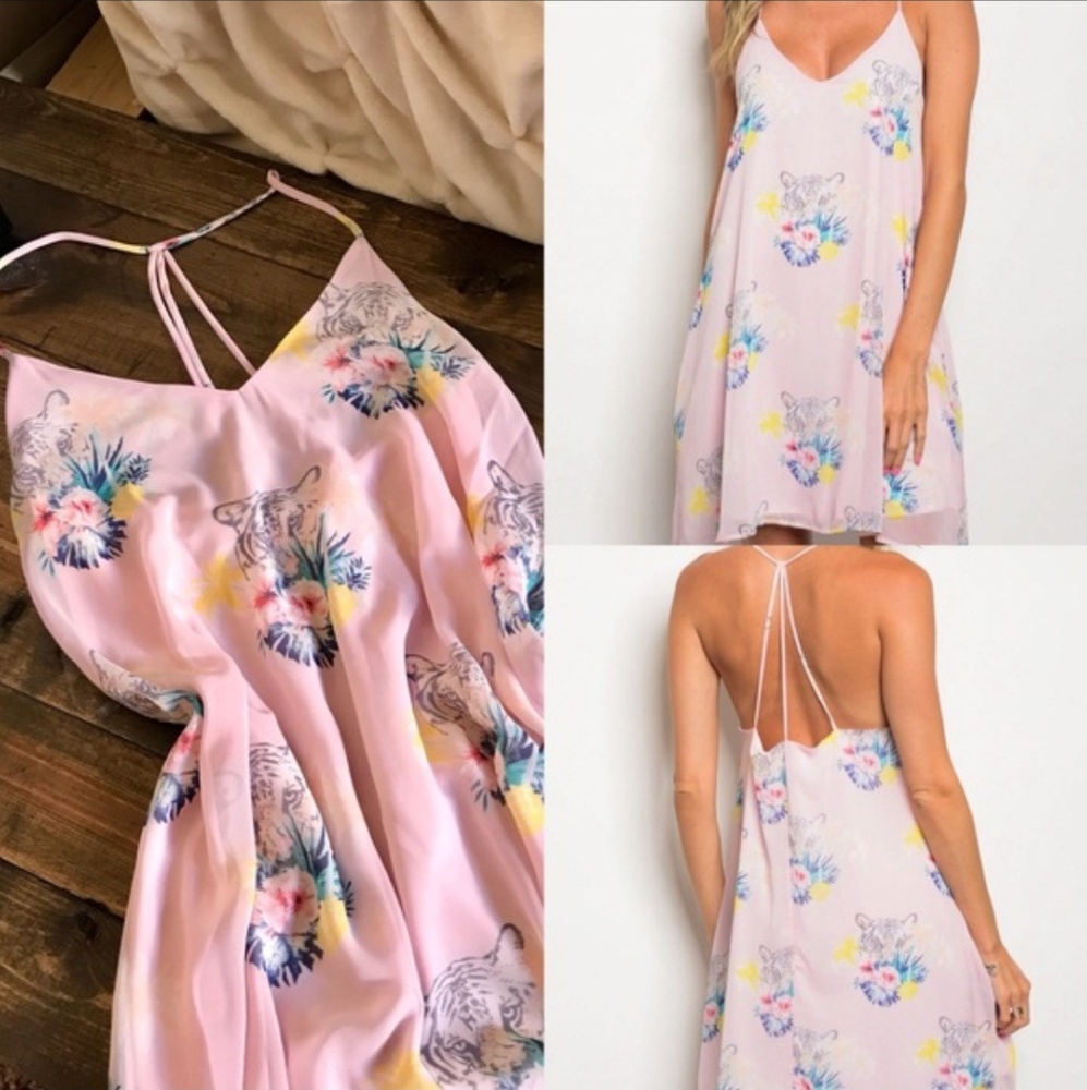 Peach Love Flowy Blush Tiger Shift Dress w pockets